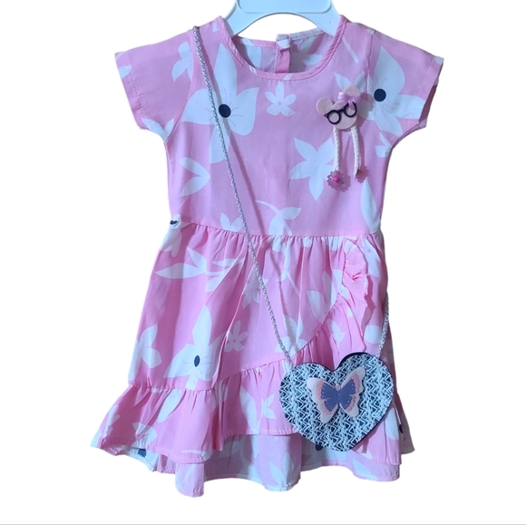 Toddler Girls Pink/White Floral Dress With Matching Bag & Polka-dot Yellow Dress - Picture 8 of 14